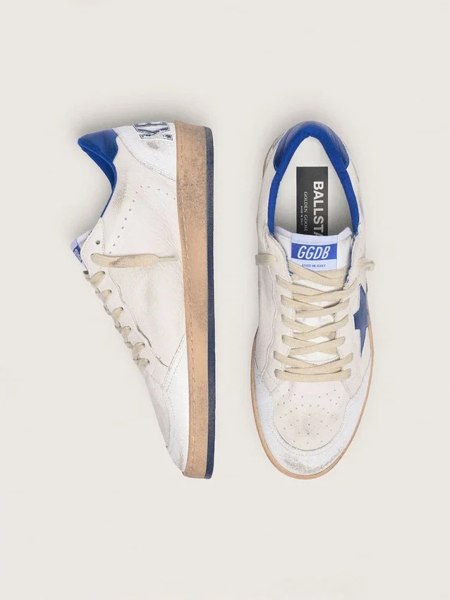Zapatillas Ball Star para hombre en napa blanca con estrella y lengüeta del talón azules