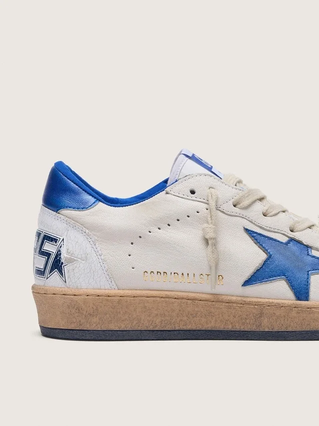 Zapatillas Ball Star para hombre en napa blanca con estrella y lengüeta del talón azules