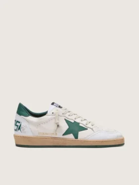 Zapatillas Ball Star para hombre en napa blanca con estrella y lengüeta en el talón de piel verde