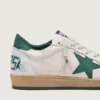 Zapatillas Ball Star para hombre en napa blanca con estrella y lengüeta en el talón de piel verde