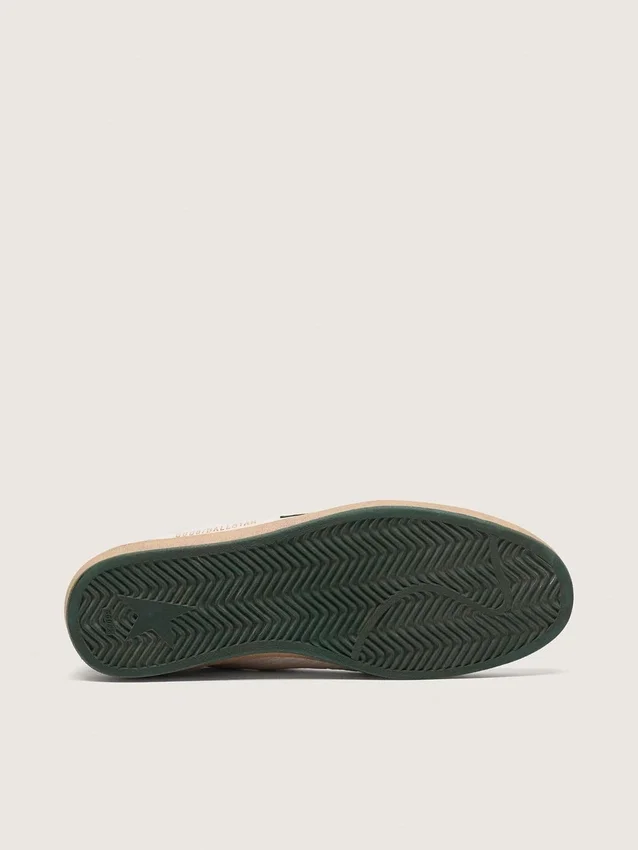 Zapatillas Ball Star para hombre en napa blanca con estrella y lengüeta en el talón de piel verde