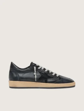 Zapatillas Ball Star para hombre en napa negra con estrella de ante y lengüeta trasera de napa