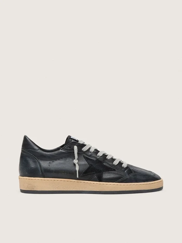 Zapatillas Ball Star para hombre en napa negra con estrella de ante y lengüeta trasera de napa