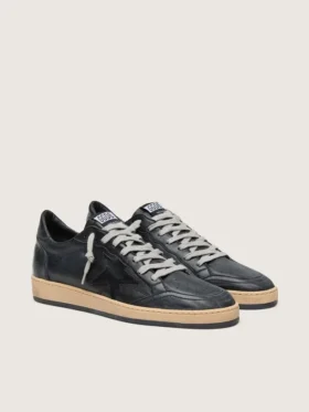 Zapatillas Ball Star para hombre en napa negra con estrella de ante y lengüeta trasera de napa
