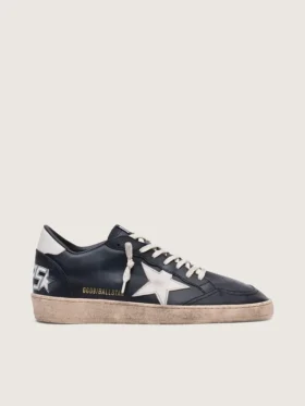 Zapatillas Ball Star para hombre en napa negra con estrella y lengüeta del talón de piel blanca
