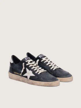 Zapatillas Ball Star para hombre en napa negra con estrella y lengüeta del talón de piel blanca