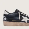 Zapatillas Ball Star para hombre en napa negra con estrella y lengüeta del talón de piel blanca