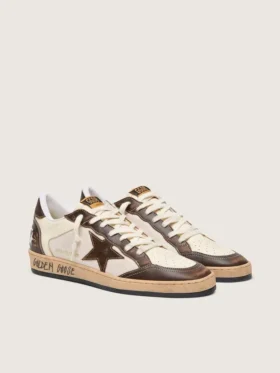 Zapatillas Ball Star para hombre en napa y malla con estrella de ante e inserciones de piel marrón