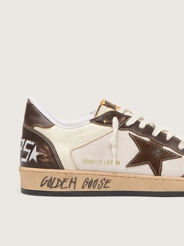 Zapatillas Ball Star para hombre en napa y malla con estrella de ante e inserciones de piel marrón