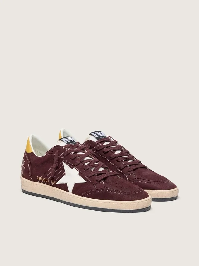 Zapatillas Ball Star para hombre en nubuck color chocolate con estrella y lengüeta en el talón de piel