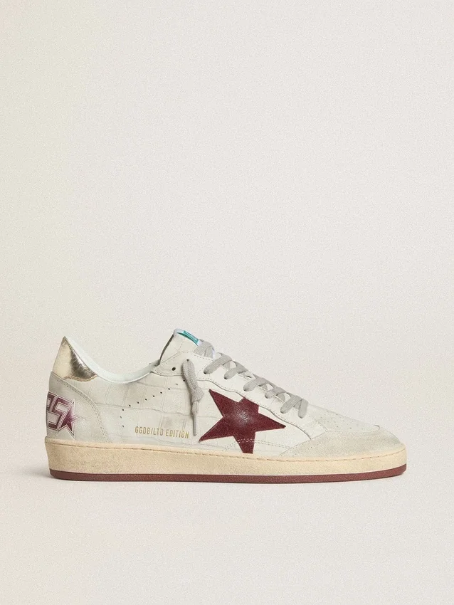 Zapatillas Ball Star para hombre en nubuck con estampado de cocodrilo y estrella de ante burdeos