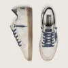 Zapatillas Ball Star para hombre en piel blanca con estrella de piel azul oscuro y lengüeta del talón de piel laminada plateada