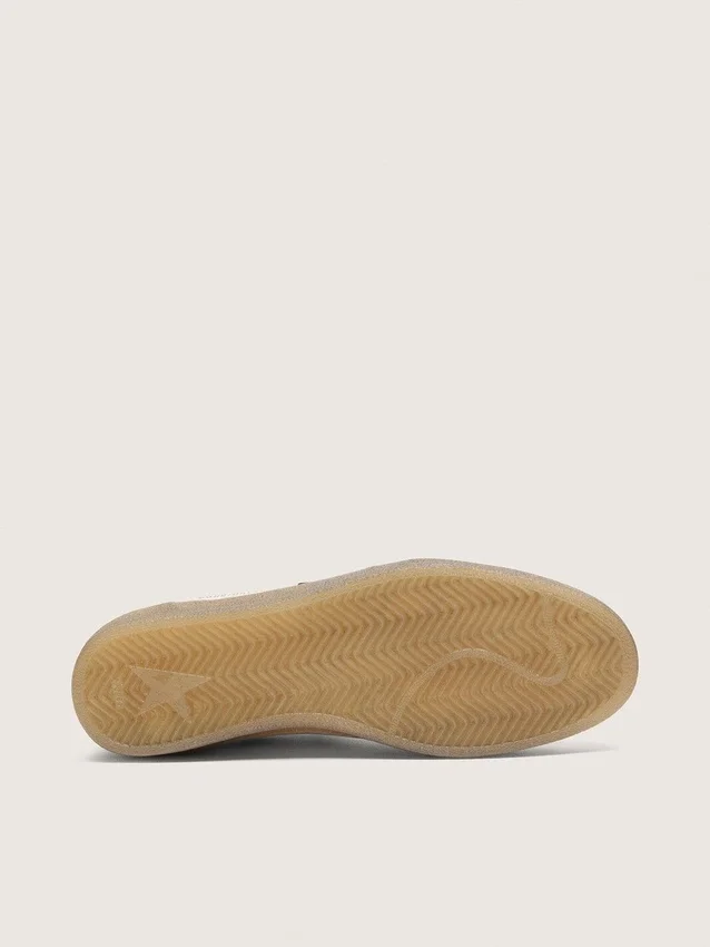 Zapatillas Ball Star para hombre en piel blanca con estrella de piel azul oscuro y lengüeta del talón de piel laminada plateada