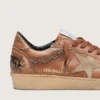 Zapatillas Ball Star para hombre en piel marrón con estrella de ante beige y abalorios