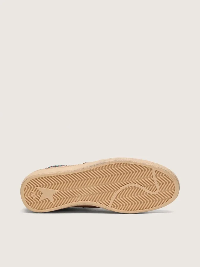 Zapatillas Ball Star para hombre en piel marrón con estrella de ante beige y abalorios