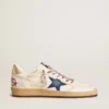 Zapatillas Ball Star para hombre en piel napa con estrella de ante azul y lengüeta trasera de piel platino