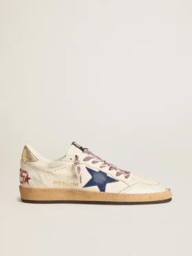 Zapatillas Ball Star para hombre en piel napa con estrella de ante azul y lengüeta trasera de piel platino