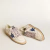 Zapatillas Ball Star para hombre en piel napa con estrella de ante azul y lengüeta trasera de piel platino
