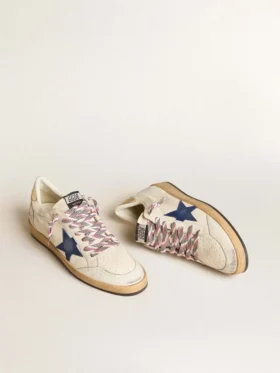 Zapatillas Ball Star para hombre en piel napa con estrella de ante azul y lengüeta trasera de piel platino
