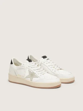 Zapatillas Ball Star para mujer con estrella de ante gris hielo y lengüeta del talón de piel negra brillante
