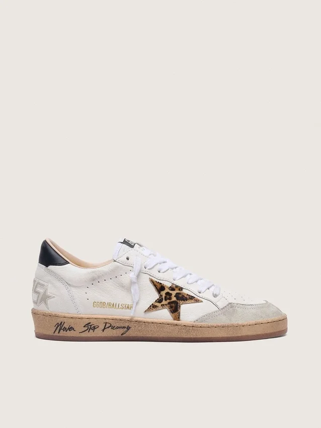 Zapatillas Ball Star para mujer con estrella de piel de potro con estampado de leopardo y lengüeta negra en el talón