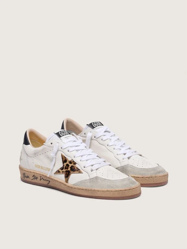 Zapatillas Ball Star para mujer con estrella de piel de potro con estampado de leopardo y lengüeta negra en el talón