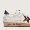 Zapatillas Ball Star para mujer con estrella de piel de potro con estampado de leopardo y lengüeta negra en el talón