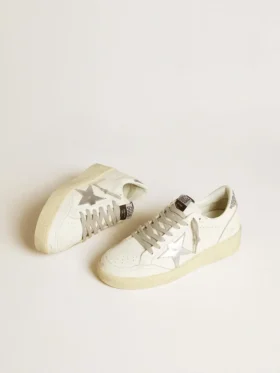 Zapatillas Ball Star para mujer con estrella de piel plateada y lengüeta del talón con purpurina plateada