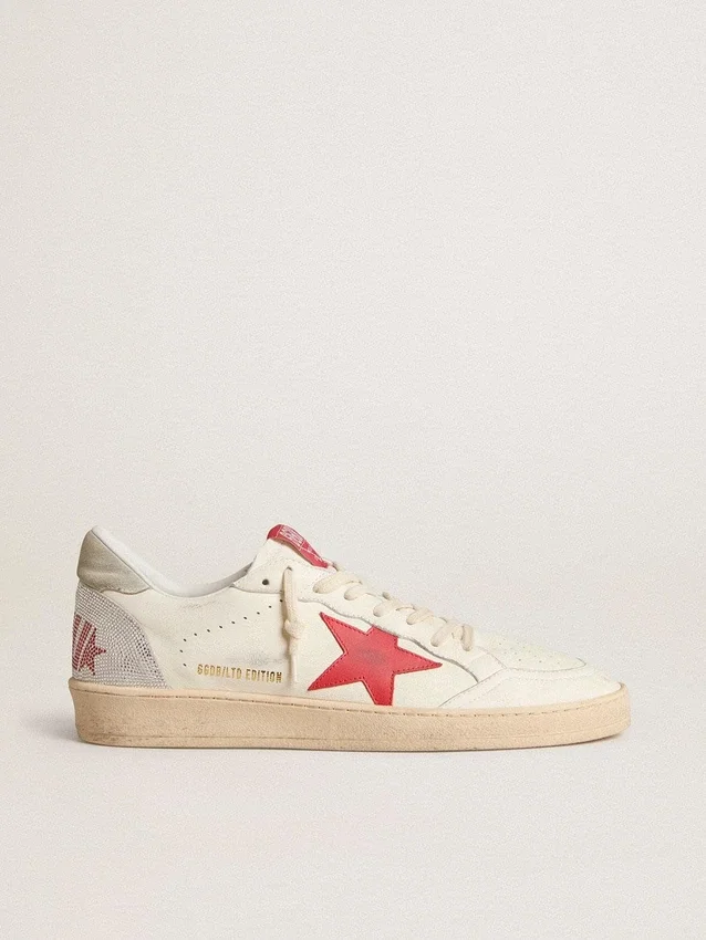 Zapatillas Ball Star para mujer de San Valentín con estrella de piel roja y letras rojas de Swarovski