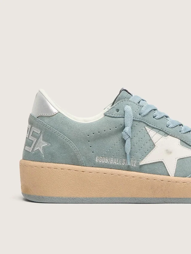 Zapatillas Ball Star para mujer en ante azul claro con estrella blanca