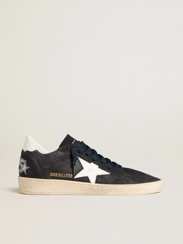 Zapatillas Ball Star para mujer en ante azul oscuro con estrella y lengüeta en el talón de piel