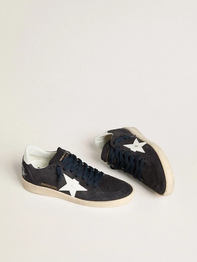 Zapatillas Ball Star para mujer en ante azul oscuro con estrella y lengüeta en el talón de piel