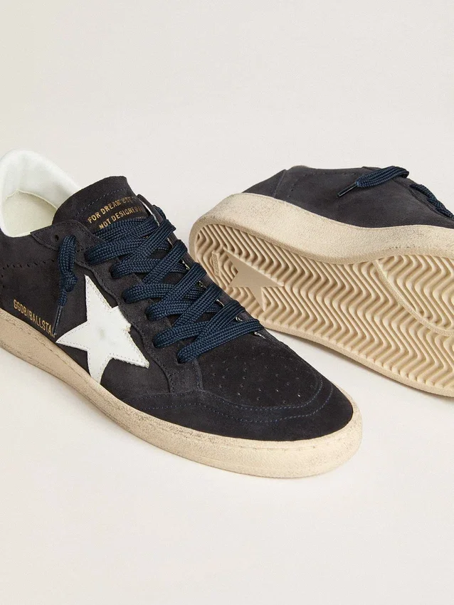 Zapatillas Ball Star para mujer en ante azul oscuro con estrella y lengüeta en el talón de piel