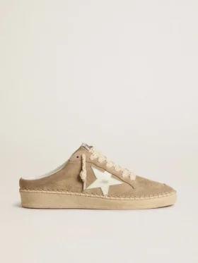Zapatillas Ball Star para mujer en ante beige con estrella de piel blanca