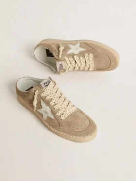 Zapatillas Ball Star para mujer en ante beige con estrella de piel blanca