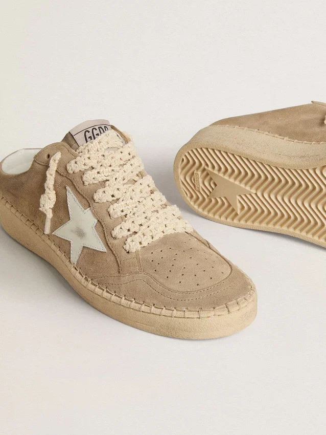 Zapatillas Ball Star para mujer en ante beige con estrella de piel blanca