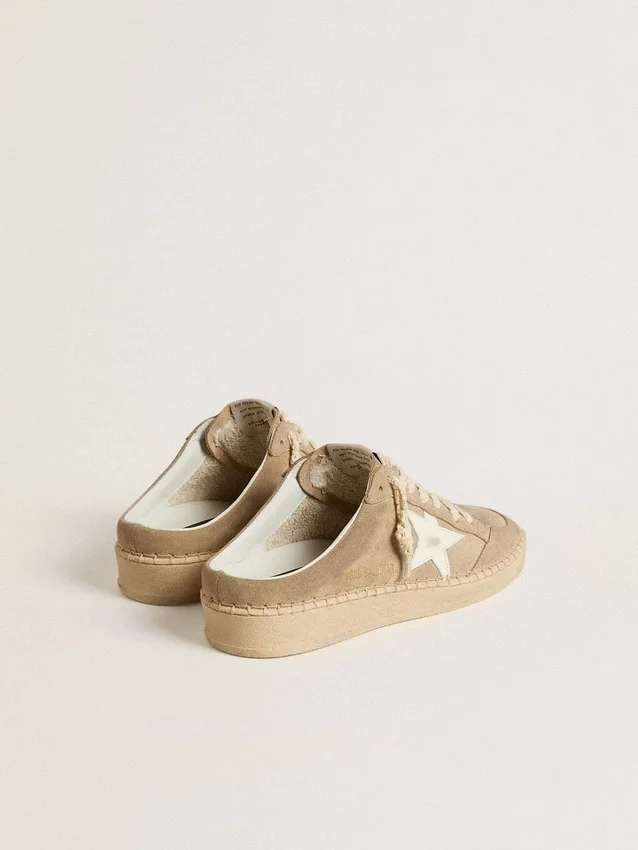 Zapatillas Ball Star para mujer en ante beige con estrella de piel blanca