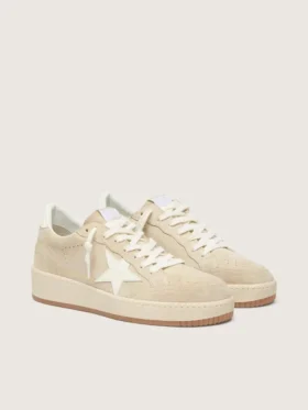 Zapatillas Ball Star para mujer en ante beige con estrella y lengüeta del talón de piel blanca