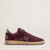 Zapatillas Ball Star para mujer en ante burdeos con estrella de cristal y lengüeta del talón de piel metalizada