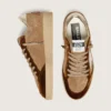 Zapatillas Ball Star para mujer en ante color tabaco con estrella de piel blanca e inserciones de terciopelo color coñac