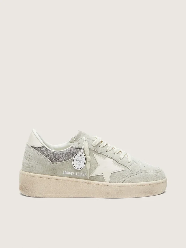 Zapatillas Ball Star para mujer en ante gris claro con inserciones de estrella y purpurina