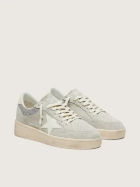 Zapatillas Ball Star para mujer en ante gris claro con inserciones de estrella y purpurina