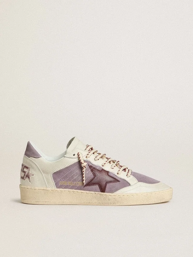 Zapatillas Ball Star para mujer en ante lila con estrella de piel burdeos y lengüeta del talón de ante lila