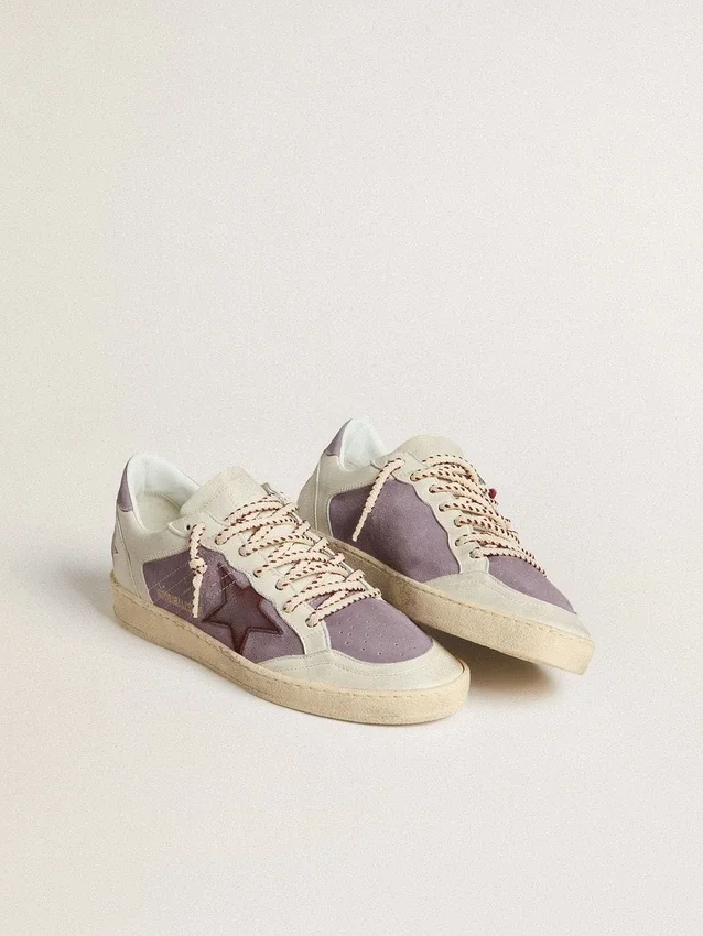 Zapatillas Ball Star para mujer en ante lila con estrella de piel burdeos y lengüeta del talón de ante lila