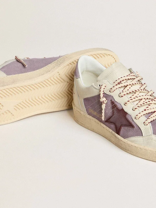 Zapatillas Ball Star para mujer en ante lila con estrella de piel burdeos y lengüeta del talón de ante lila