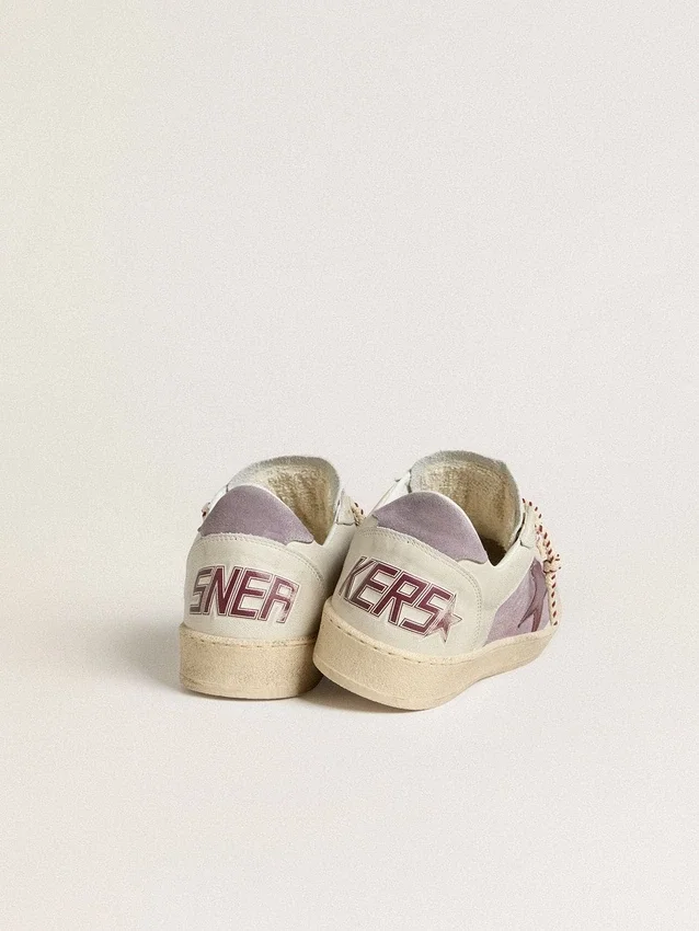 Zapatillas Ball Star para mujer en ante lila con estrella de piel burdeos y lengüeta del talón de ante lila