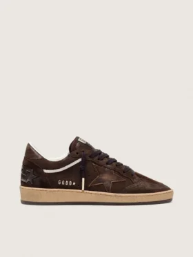 Zapatillas Ball Star para mujer en ante marrón con estrella y lengüeta en el talón de piel marrón