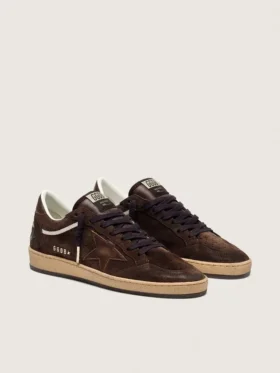 Zapatillas Ball Star para mujer en ante marrón con estrella y lengüeta en el talón de piel marrón