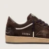 Zapatillas Ball Star para mujer en ante marrón con estrella y lengüeta en el talón de piel marrón