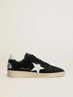 Zapatillas Ball Star para mujer en ante negro con tachuelas y estrella de piel blanca